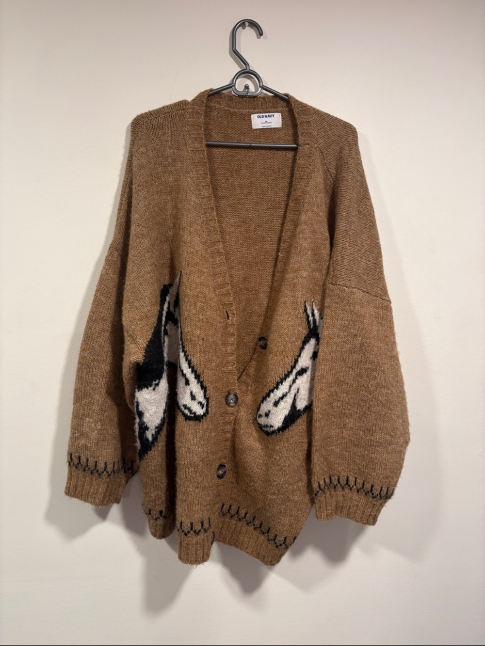 Old Navy Brown V-Neck Zebra Intarsia Button Cardigan - Picture 2 of 4